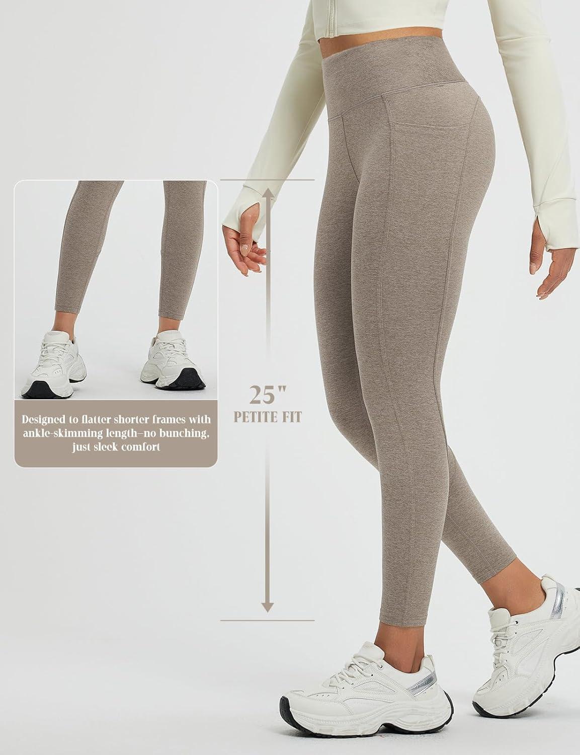 imagebaleaf Womens 25quot Petite Fleece Lined Leggings High Waisted Warm Thermal Winter with Pockets Snow PantsHeather Brown