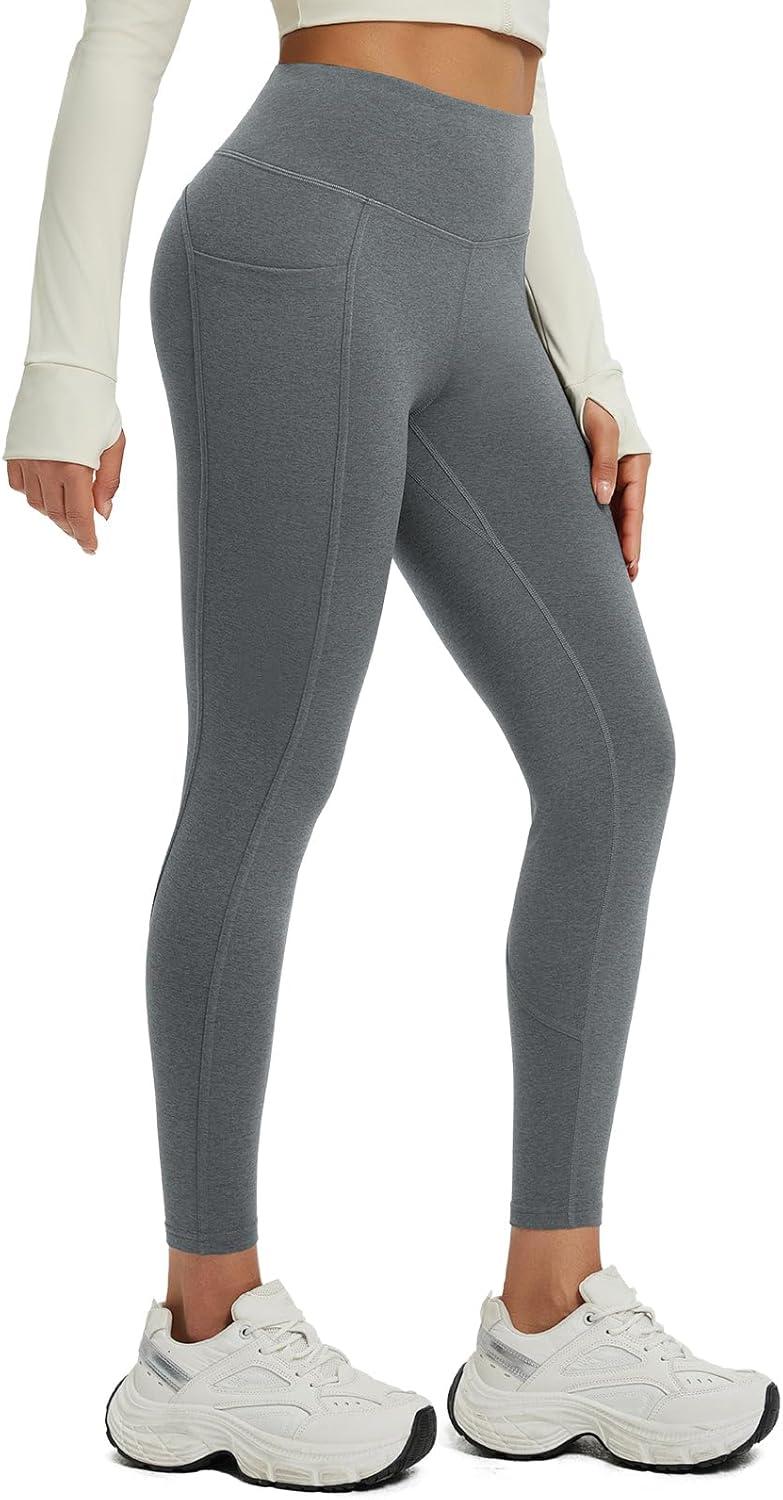 imagebaleaf Womens 25quot Petite Fleece Lined Leggings High Waisted Warm Thermal Winter with Pockets Snow PantsHeather Gray