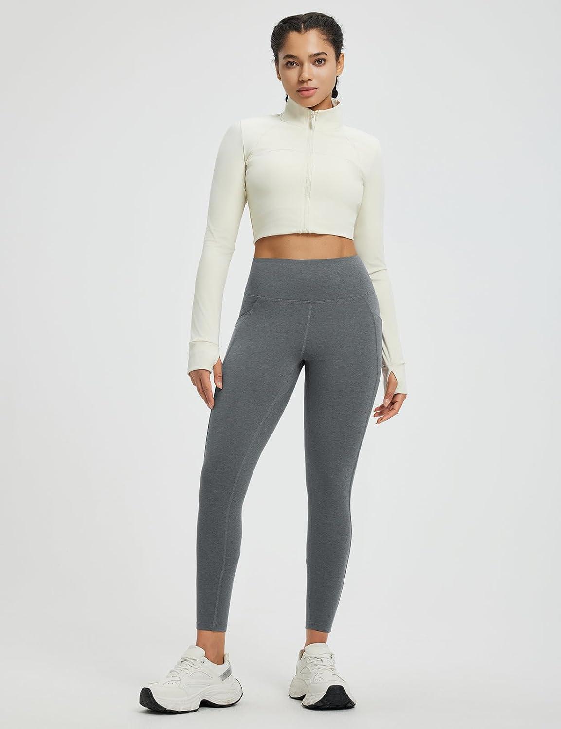 imagebaleaf Womens 25quot Petite Fleece Lined Leggings High Waisted Warm Thermal Winter with Pockets Snow PantsHeather Gray