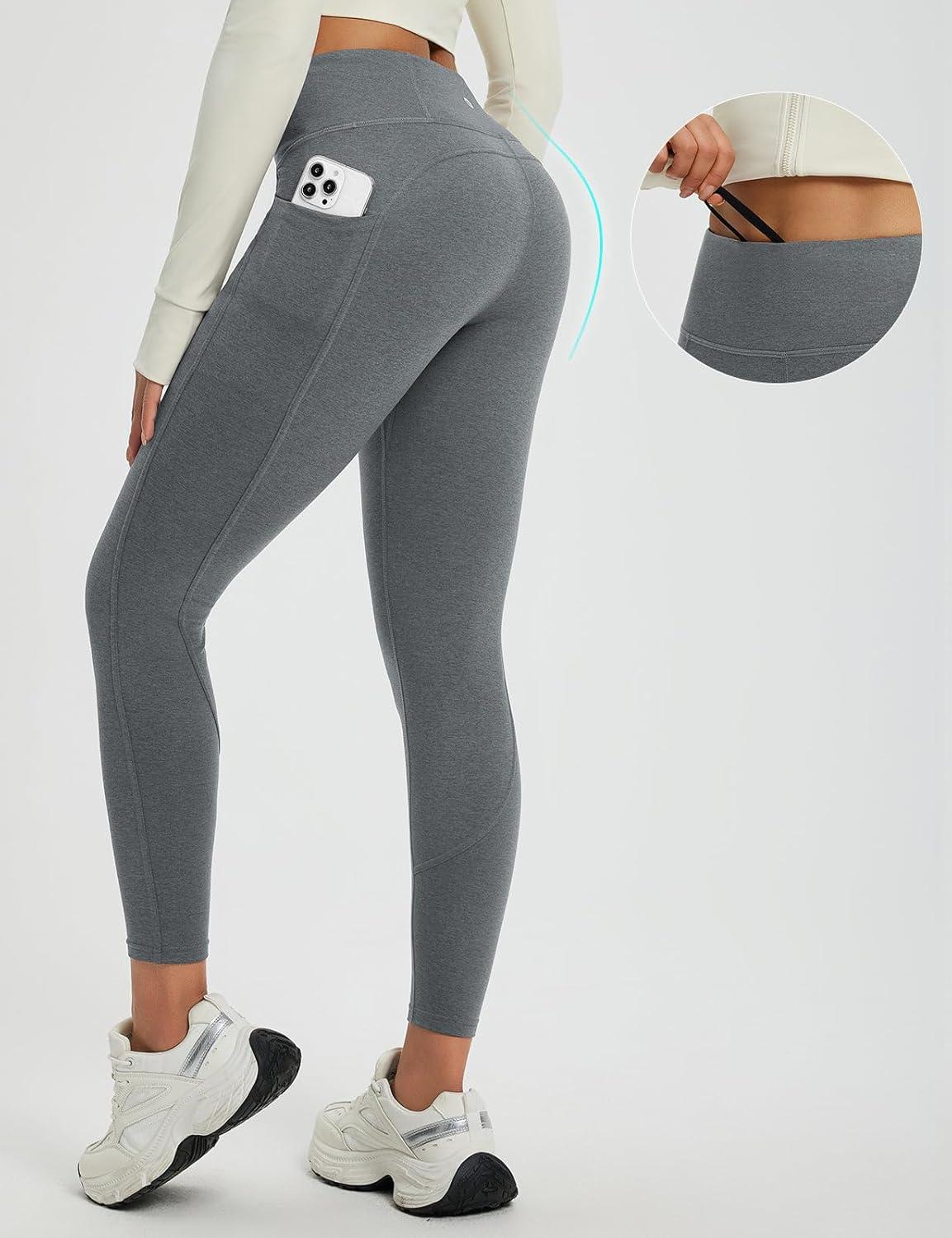 imagebaleaf Womens 25quot Petite Fleece Lined Leggings High Waisted Warm Thermal Winter with Pockets Snow PantsHeather Gray