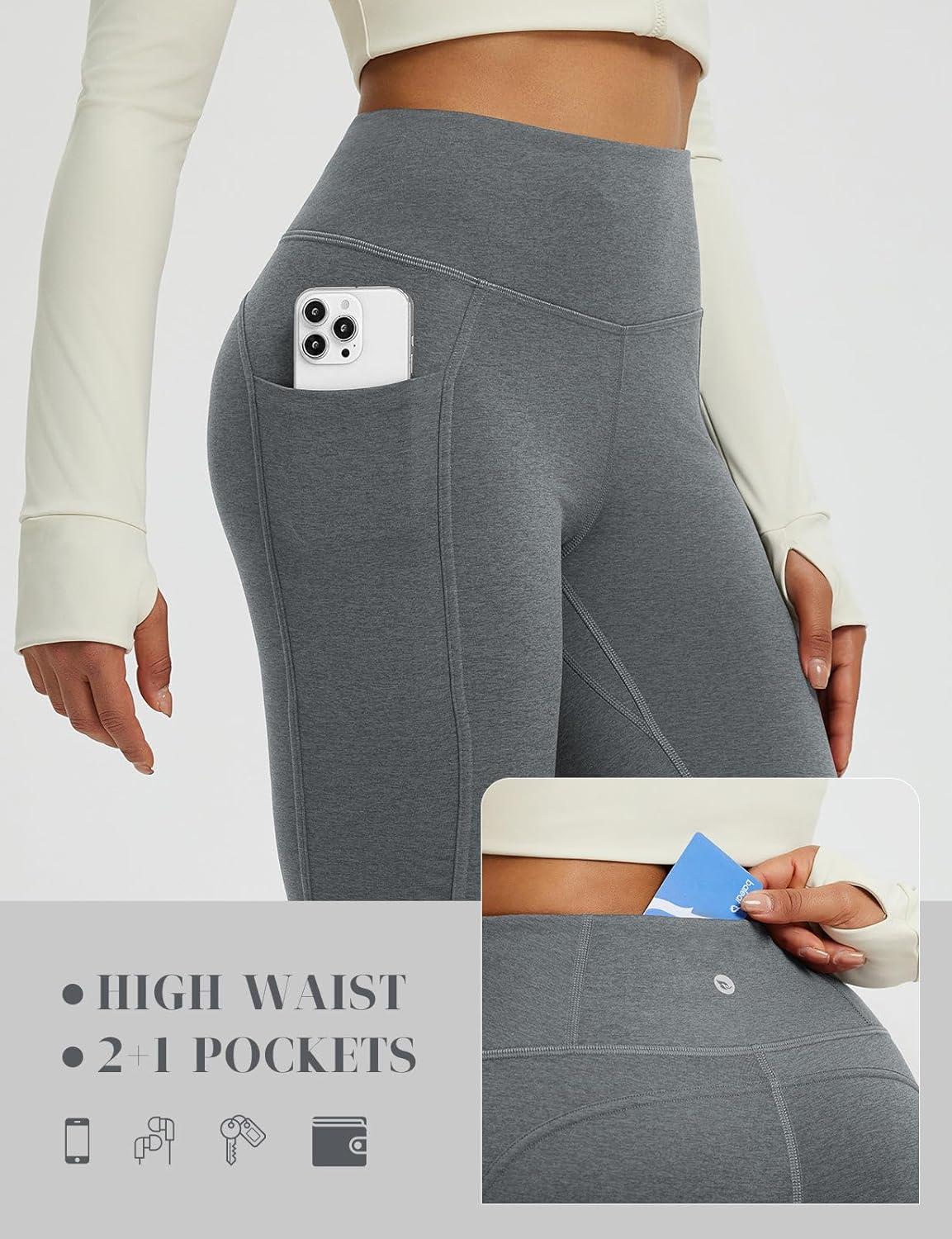 imagebaleaf Womens 25quot Petite Fleece Lined Leggings High Waisted Warm Thermal Winter with Pockets Snow PantsHeather Gray