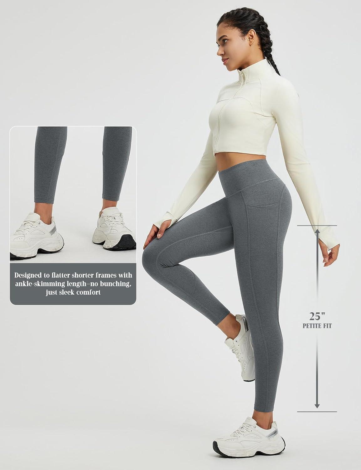 imagebaleaf Womens 25quot Petite Fleece Lined Leggings High Waisted Warm Thermal Winter with Pockets Snow PantsHeather Gray