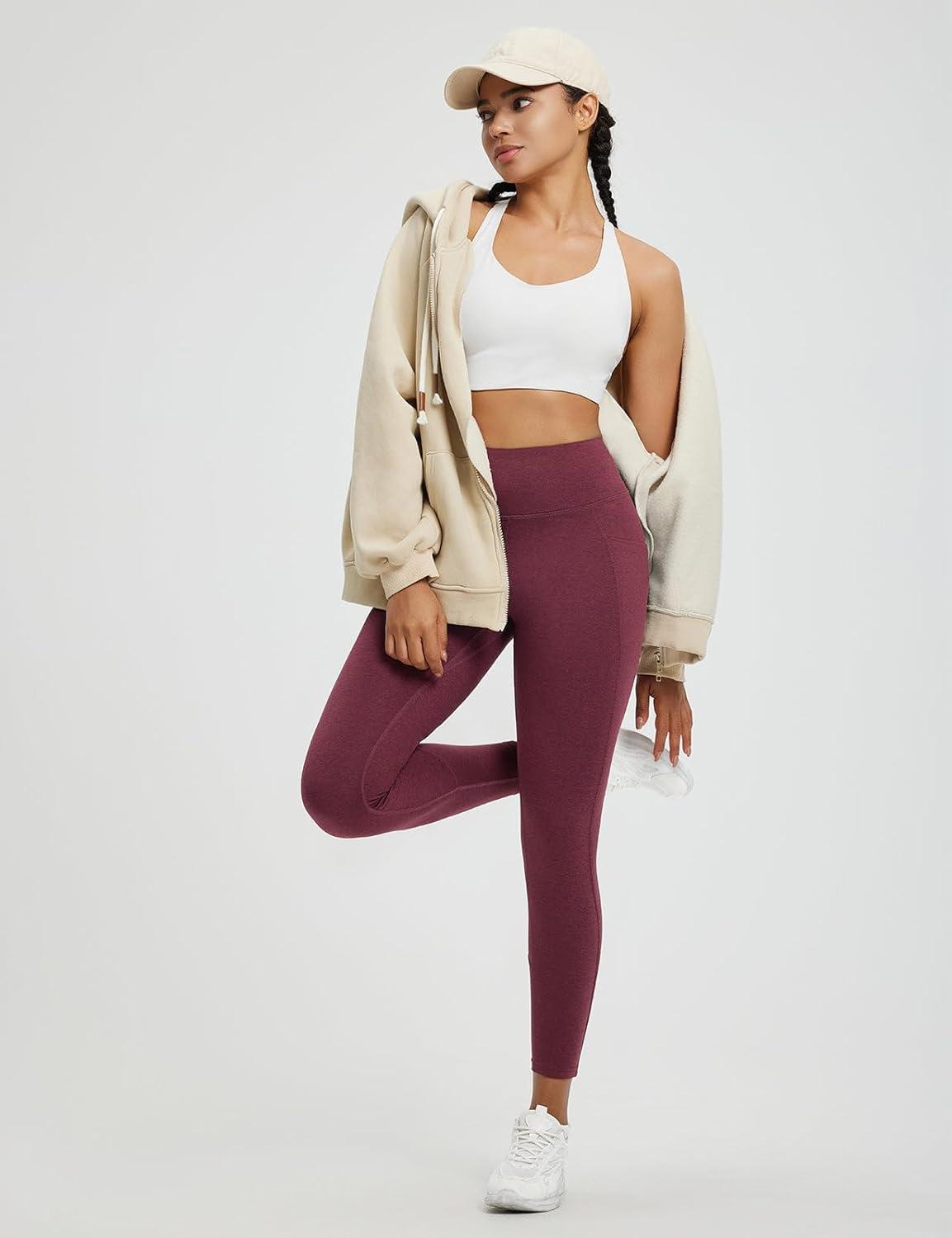 imagebaleaf Womens 25quot Petite Fleece Lined Leggings High Waisted Warm Thermal Winter with Pockets Snow PantsHeather Wine Red