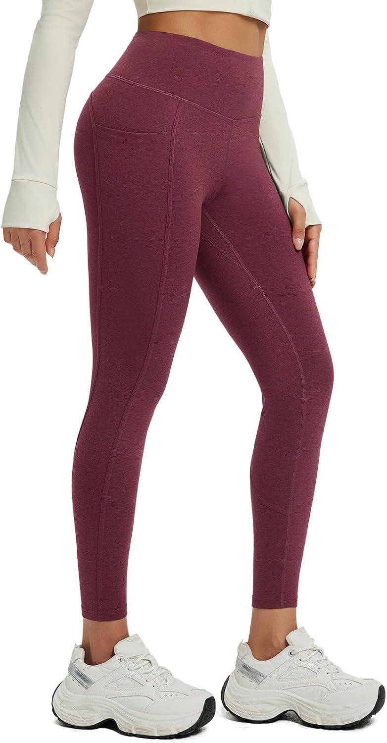 imagebaleaf Womens 25quot Petite Fleece Lined Leggings High Waisted Warm Thermal Winter with Pockets Snow PantsHeather Wine Red