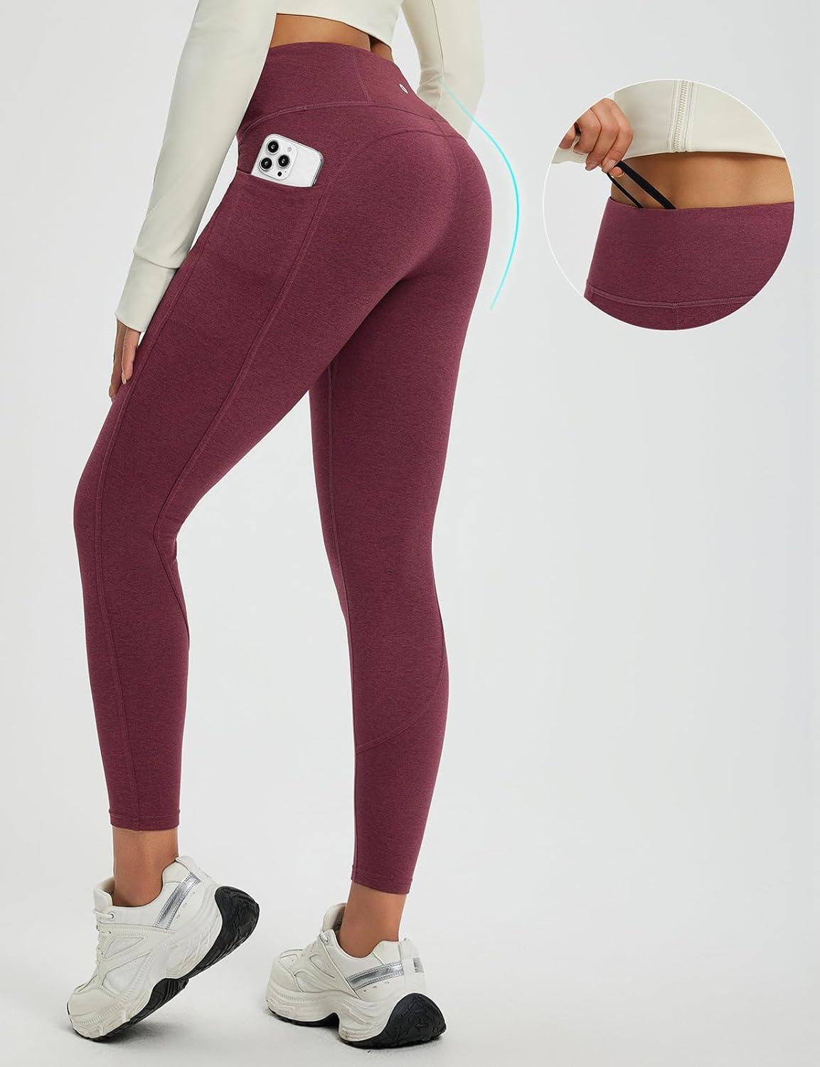 imagebaleaf Womens 25quot Petite Fleece Lined Leggings High Waisted Warm Thermal Winter with Pockets Snow PantsHeather Wine Red