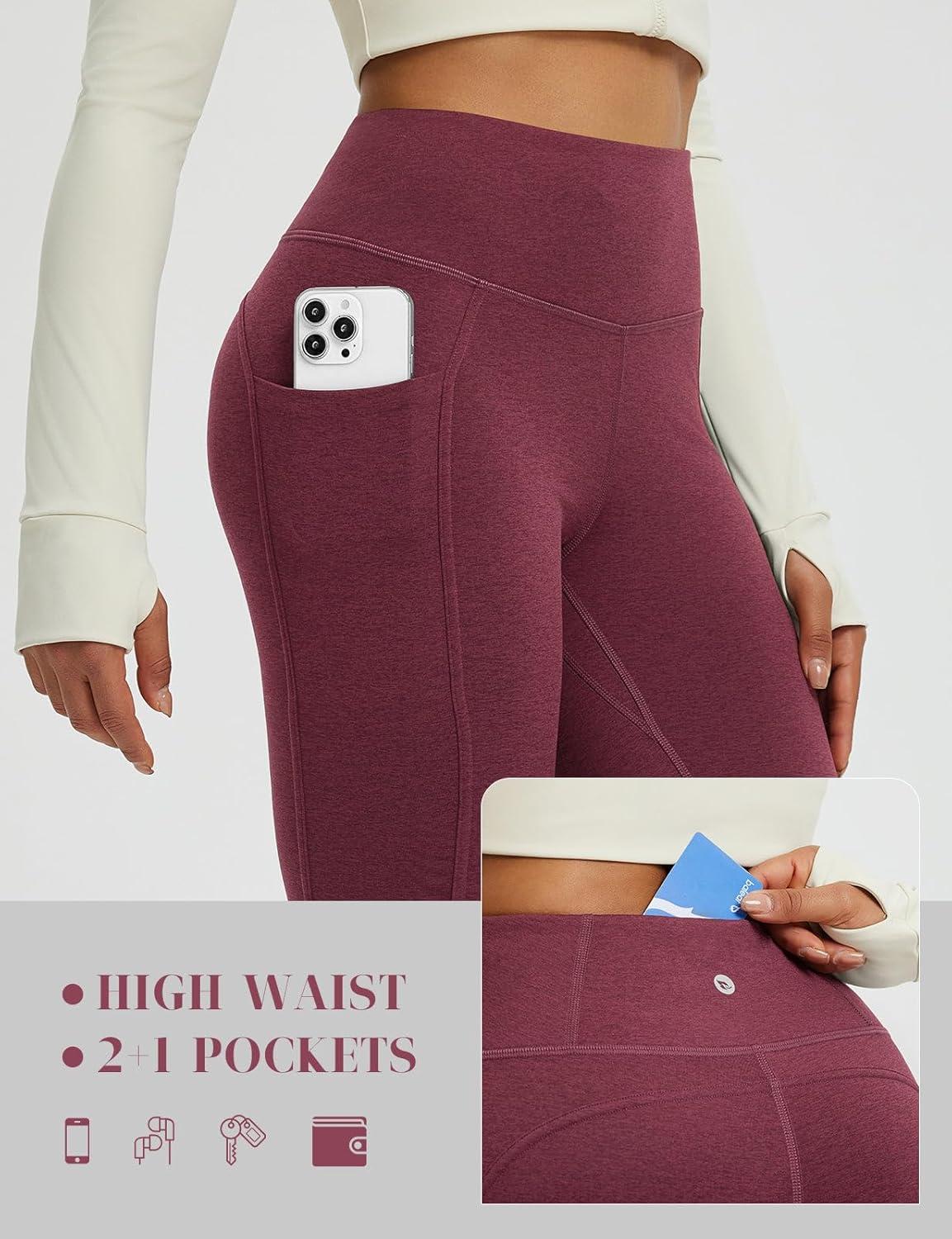 imagebaleaf Womens 25quot Petite Fleece Lined Leggings High Waisted Warm Thermal Winter with Pockets Snow PantsHeather Wine Red