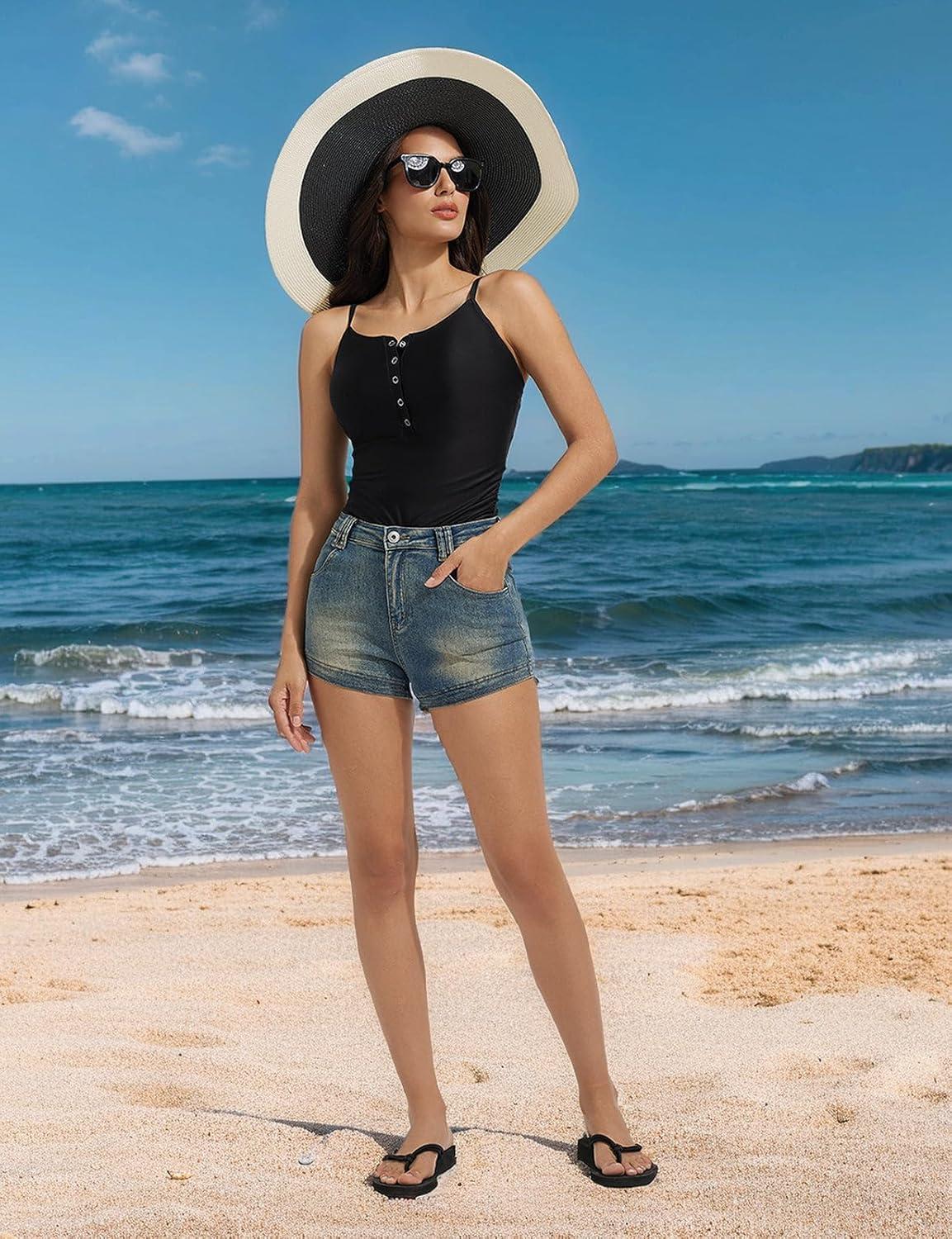 imagebaleaf Womens Button up One Piece Swimsuits Tummy Control Bathing Suits 2025 Modest Full Coverage Swimwear Adjustable StrapBlack