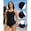 imagebaleaf Womens Button up One Piece Swimsuits Tummy Control Bathing Suits 2025 Modest Full Coverage Swimwear Adjustable StrapBlack