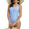 imagebaleaf Womens Button up One Piece Swimsuits Tummy Control Bathing Suits 2025 Modest Full Coverage Swimwear Adjustable StrapLight Blue