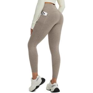 imagebaleaf Womens 25quot Petite Fleece Lined Leggings High Waisted Warm Thermal Winter with Pockets Snow PantsHeather Brown