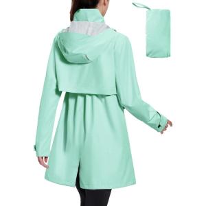 imagebaleaf Womens Long Rain Coat Packable Waterproof Windbreaker Lightweight Cycling Jacket with HoodLight Green