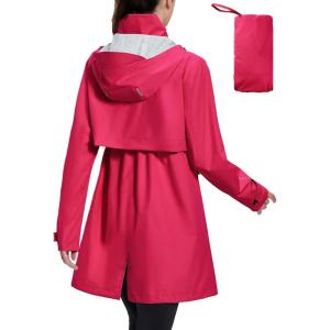 imagebaleaf Womens Long Rain Coat Packable Waterproof Windbreaker Lightweight Cycling Jacket with HoodRose Red