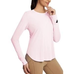 imageBALEAF Womens Sun Shirts UPF 50 Long Sleeve Hiking Tops Lightweight Quick Dry UV Protection Outdoor ClothingLight Pink