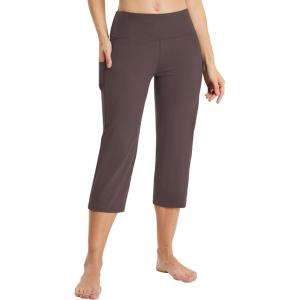 imagebaleaf Womens Yoga Capri Pants High Waist Capri Leggings with Pockets Wide Leg Crop Exercise Workout Summer PantsDark Brown
