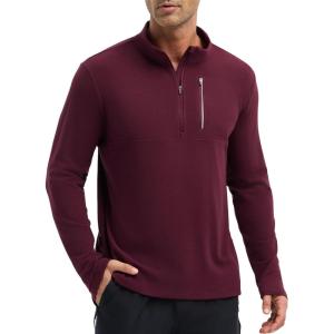 imagebaleaf Fleece Quarter Zip Pullover Men Sweatshirt with Zipper Pocket Reflective Strip Running Golf CausalWine Red