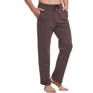 imagebaleaf Mens Sweatpants Yoga Lounge Cotton Pajama Pants Casual Open Bottom Straight Leg Stretchy Sweat Pants with PocketsAbrown