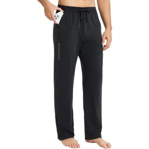 imagebaleaf Mens Sweatpants Yoga Lounge Cotton Pajama Pants Casual Open Bottom Straight Leg Stretchy Sweat Pants with PocketsBcharcoalzipper Pocket