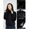 imagebaleaf Womens Sherpa Fuzzy Fleece Jakcets with Hood Button Down Drawstring Winter Casual Warm Coat with PocketsBlack