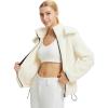 imagebaleaf Womens Sherpa Fuzzy Fleece Jakcets with Hood Button Down Drawstring Winter Casual Warm Coat with PocketsWhite