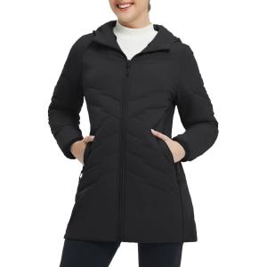 imagebaleaf Womens Long Puffer Quilted Outerwear Water Resistant Winter Warm Coat Lightweight Puffy Jackets with Hood OutdoorBlack