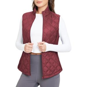 imagebaleaf Womens Puffer Vest Lightweight Winter Warm Stand Collar Quilted Vests Water Resistant Zip PocketsWine Red