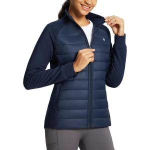 imagebaleaf Womens Running Jacket Winter Lightweight Water Resistant Puffer Coat Fall Cold Weather Hiking Zip PocketsNavy Blue