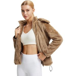 imagebaleaf Womens Sherpa Fuzzy Fleece Jakcets with Hood Button Down Drawstring Winter Casual Warm Coat with PocketsBrown