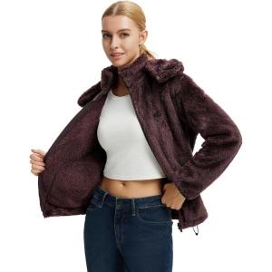 imagebaleaf Womens Sherpa Fuzzy Fleece Jakcets with Hood Button Down Drawstring Winter Casual Warm Coat with PocketsDark Brown