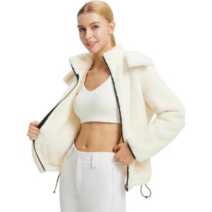 imagebaleaf Womens Sherpa Fuzzy Fleece Jakcets with Hood Button Down Drawstring Winter Casual Warm Coat with PocketsWhite