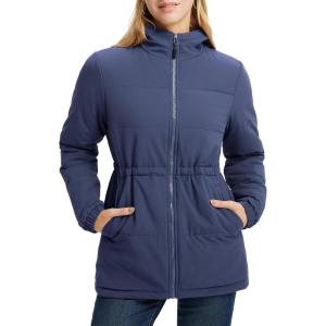 imagebaleaf Womens Winter Coat Long Puffer Jacket Quilted Jackets with Hood Warm Running Insulated Hiking SnowNavy Blue