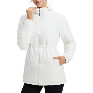 imagebaleaf Womens Winter Coat Long Puffer Jacket Quilted Jackets with Hood Warm Running Insulated Hiking SnowStar White