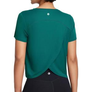 imagebaleaf Womens Workout Tops Athletic Shirts Cropped Short Sleeve Split Back Running Gym Quick Dry Sun Protection UPF 50Teal Green