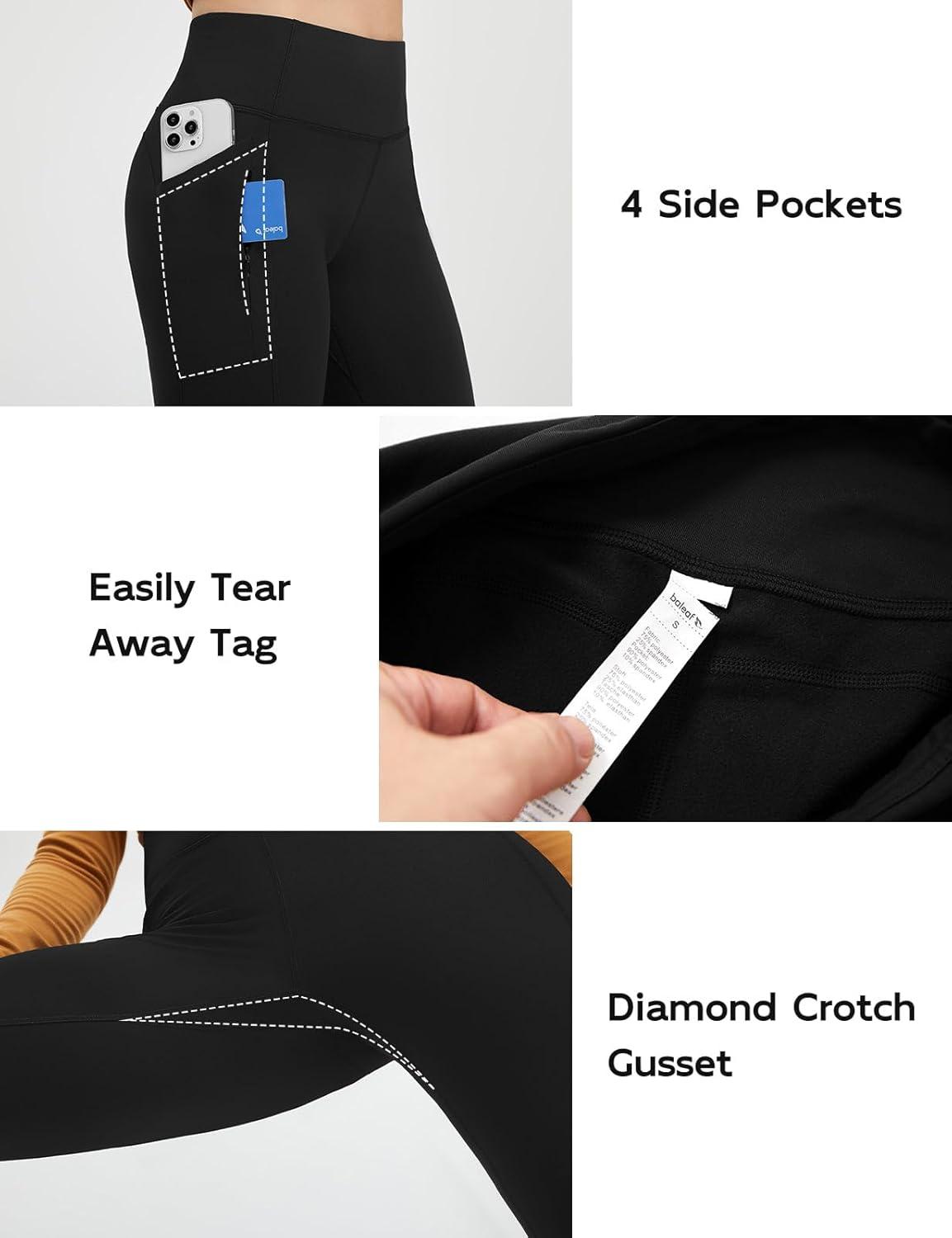imagebaleaf Fleece Lined Leggings for Women Mini Flare Warm Yoga Pants Stretchy High Waisted with 4 Pockets Workout Casual PantsBlack
