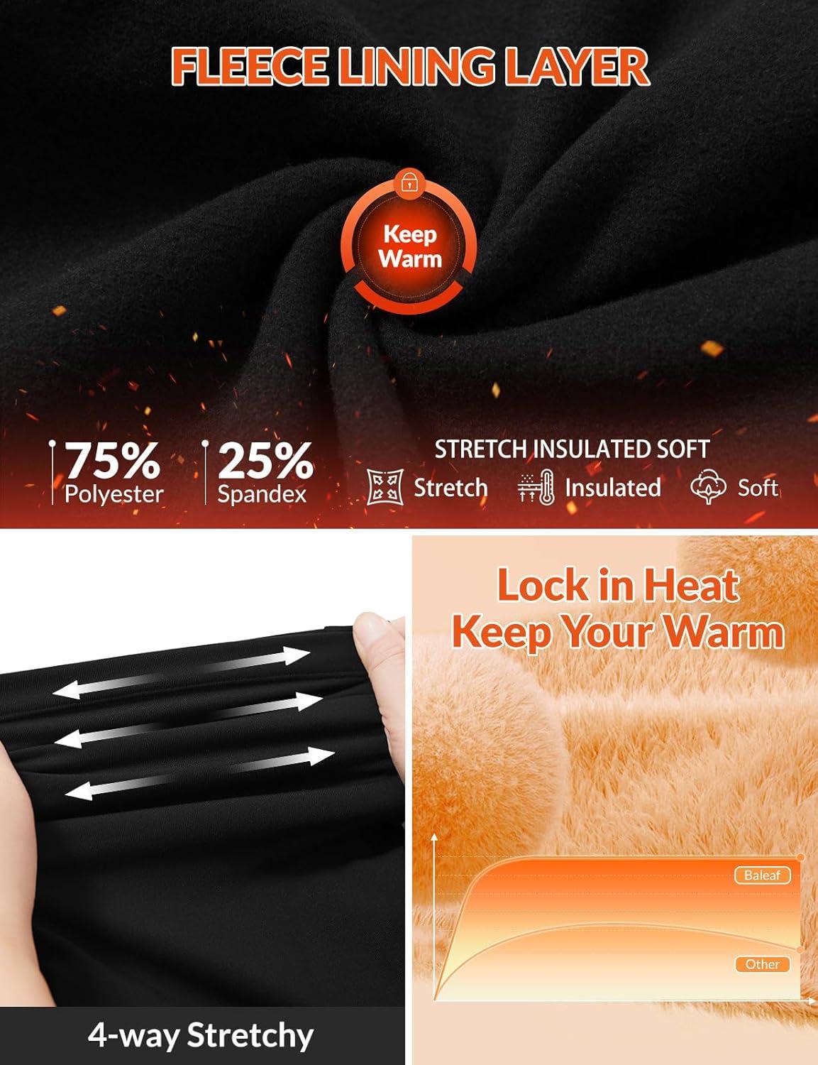 imagebaleaf Fleece Lined Leggings for Women Mini Flare Warm Yoga Pants Stretchy High Waisted with 4 Pockets Workout Casual PantsBlack