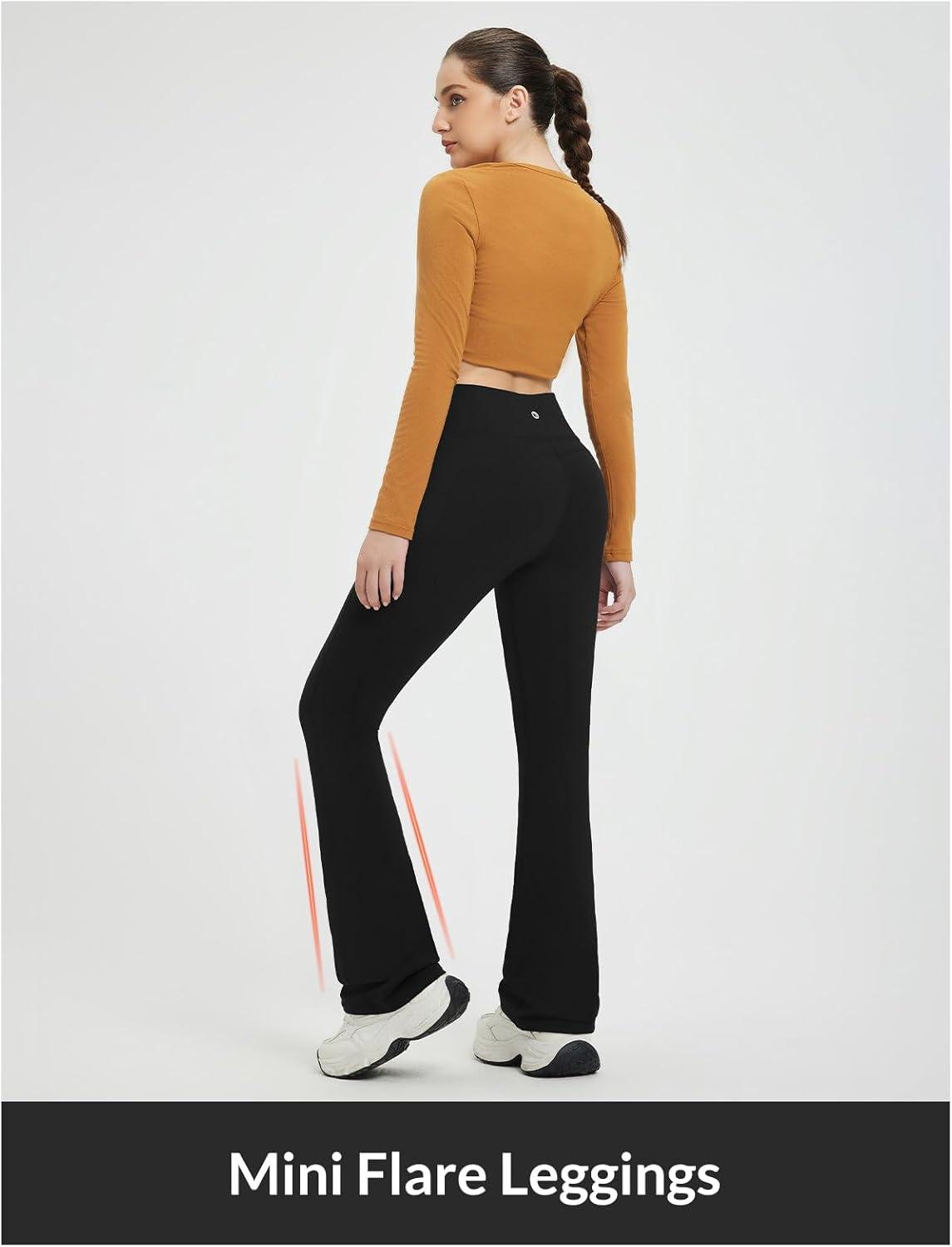 imagebaleaf Fleece Lined Leggings for Women Mini Flare Warm Yoga Pants Stretchy High Waisted with 4 Pockets Workout Casual PantsBlack