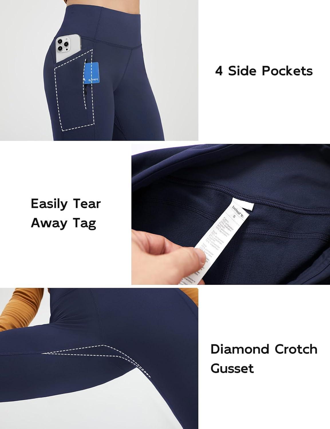 imagebaleaf Fleece Lined Leggings for Women Mini Flare Warm Yoga Pants Stretchy High Waisted with 4 Pockets Workout Casual PantsNavy Blue
