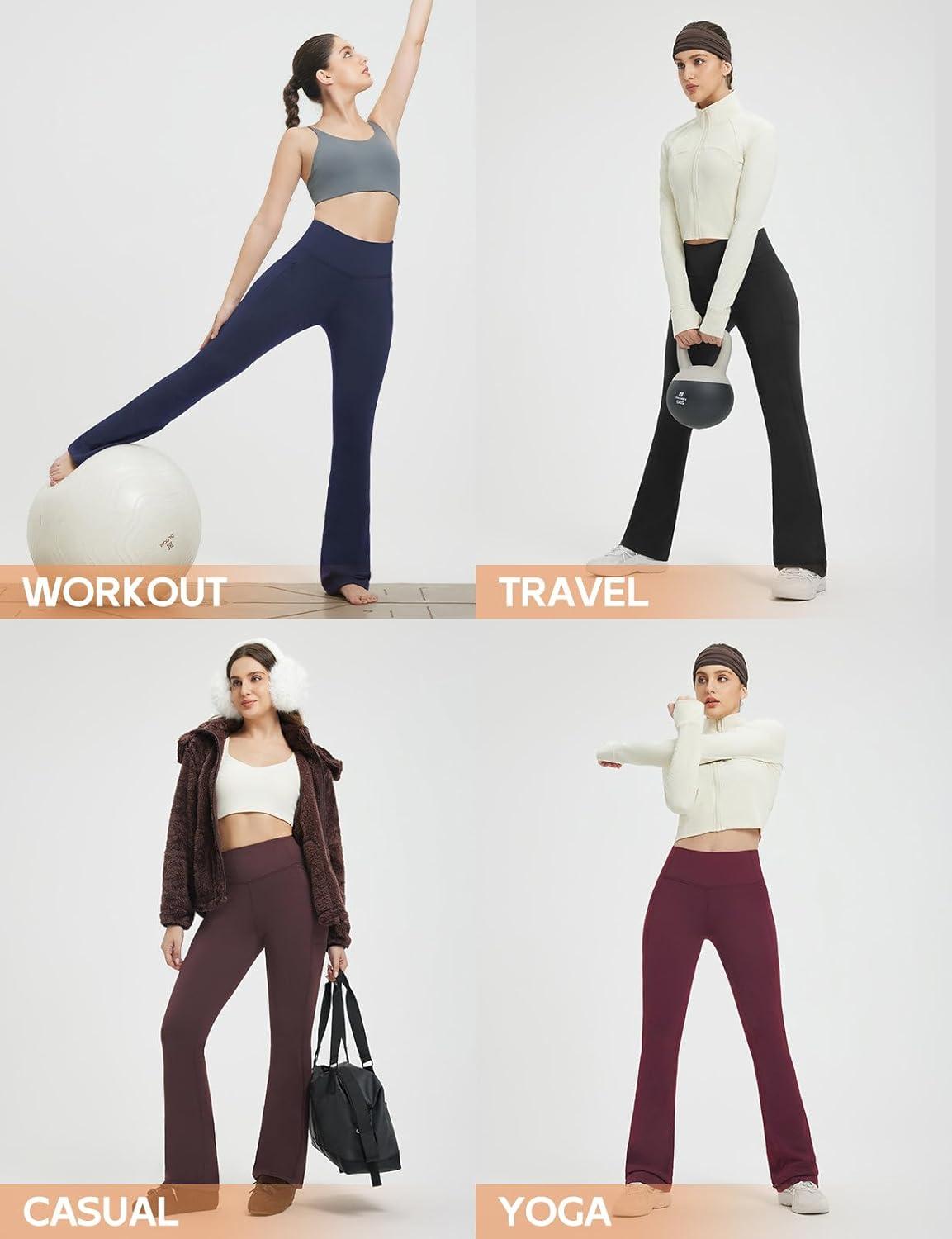 imagebaleaf Fleece Lined Leggings for Women Mini Flare Warm Yoga Pants Stretchy High Waisted with 4 Pockets Workout Casual PantsWine Red