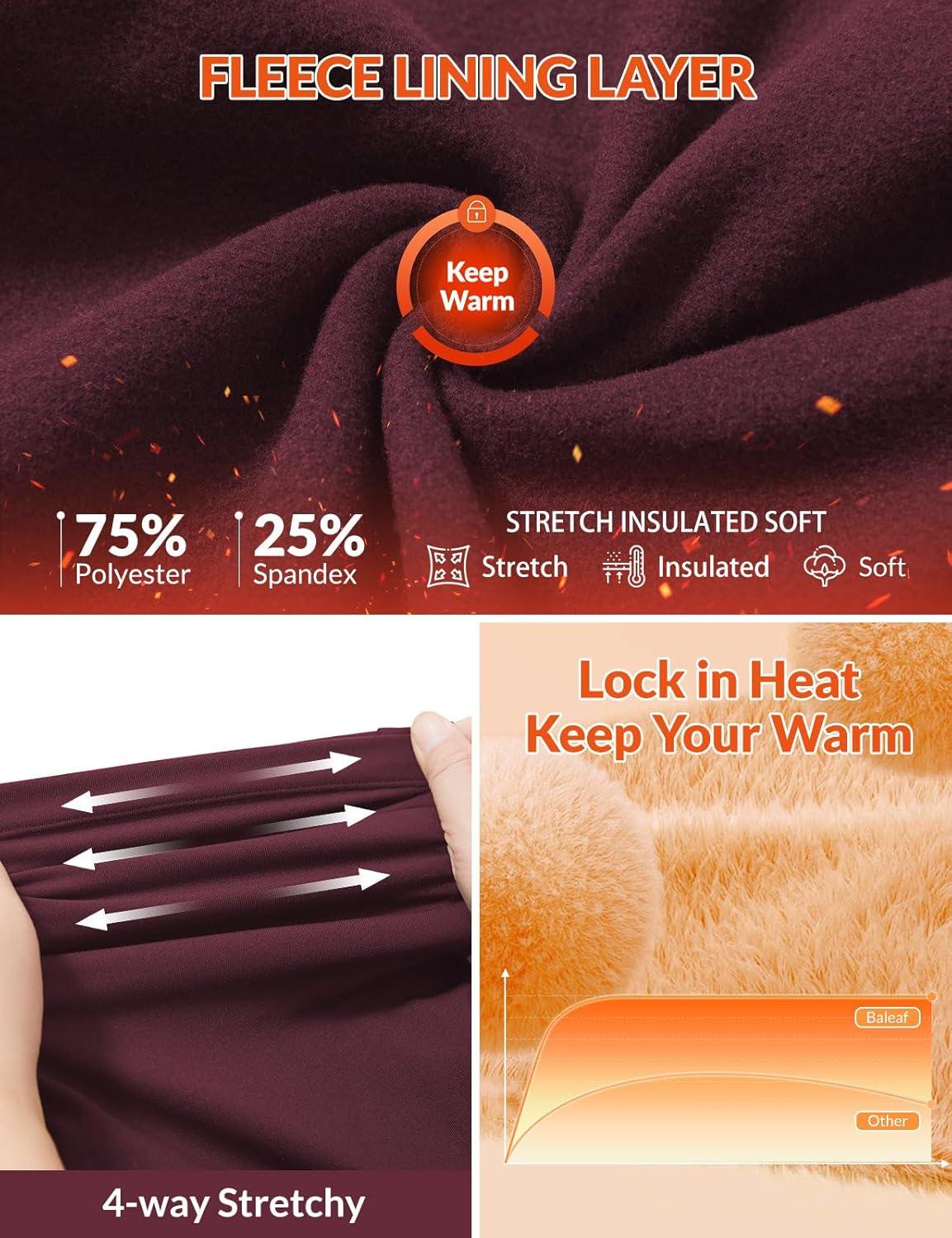 imagebaleaf Fleece Lined Leggings for Women Mini Flare Warm Yoga Pants Stretchy High Waisted with 4 Pockets Workout Casual PantsWine Red