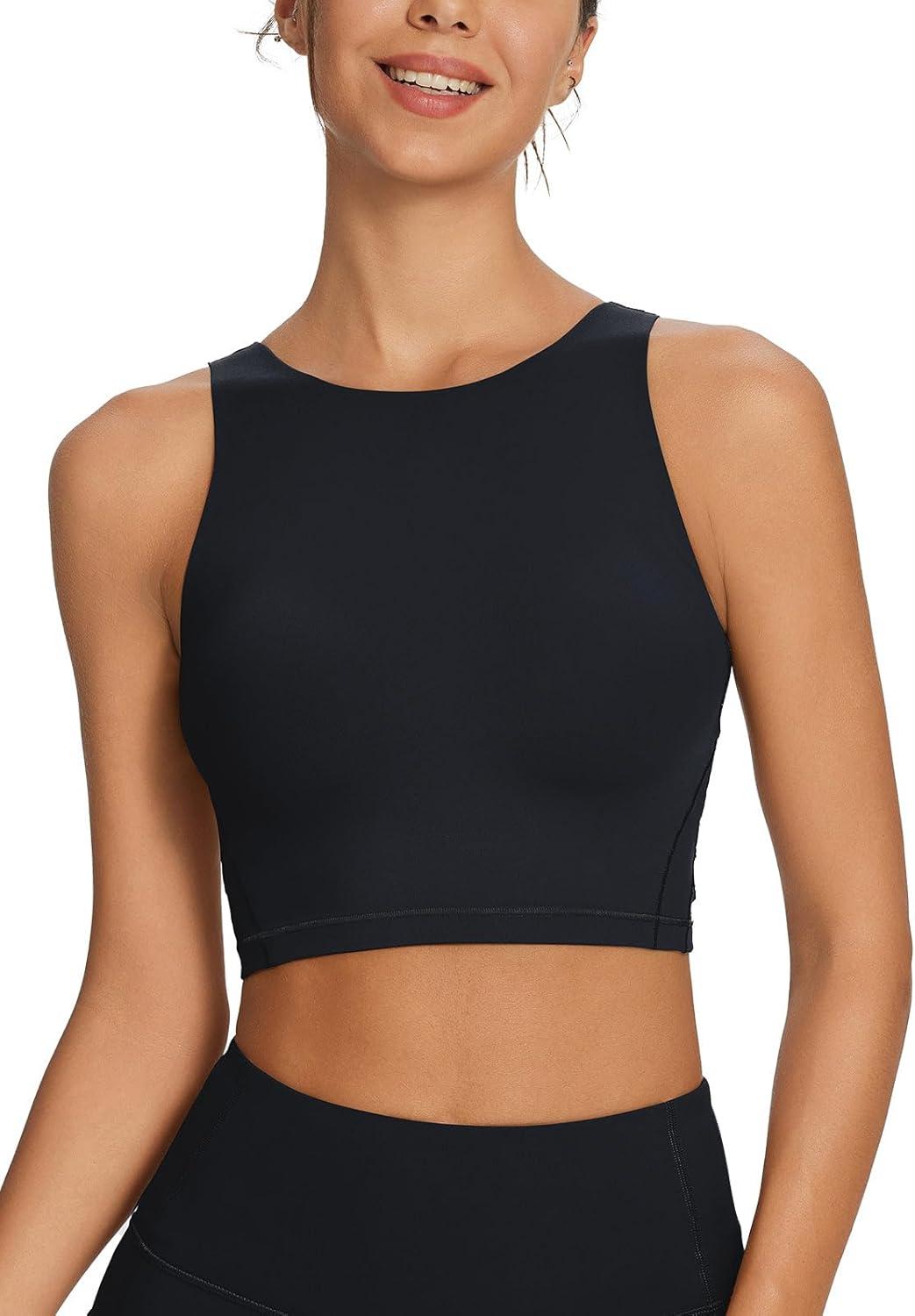 imagebaleaf Nuleaf High Neck Longline Sports Bra for Women U Back Workout Tank Top Padeed Yoga Crop Tops