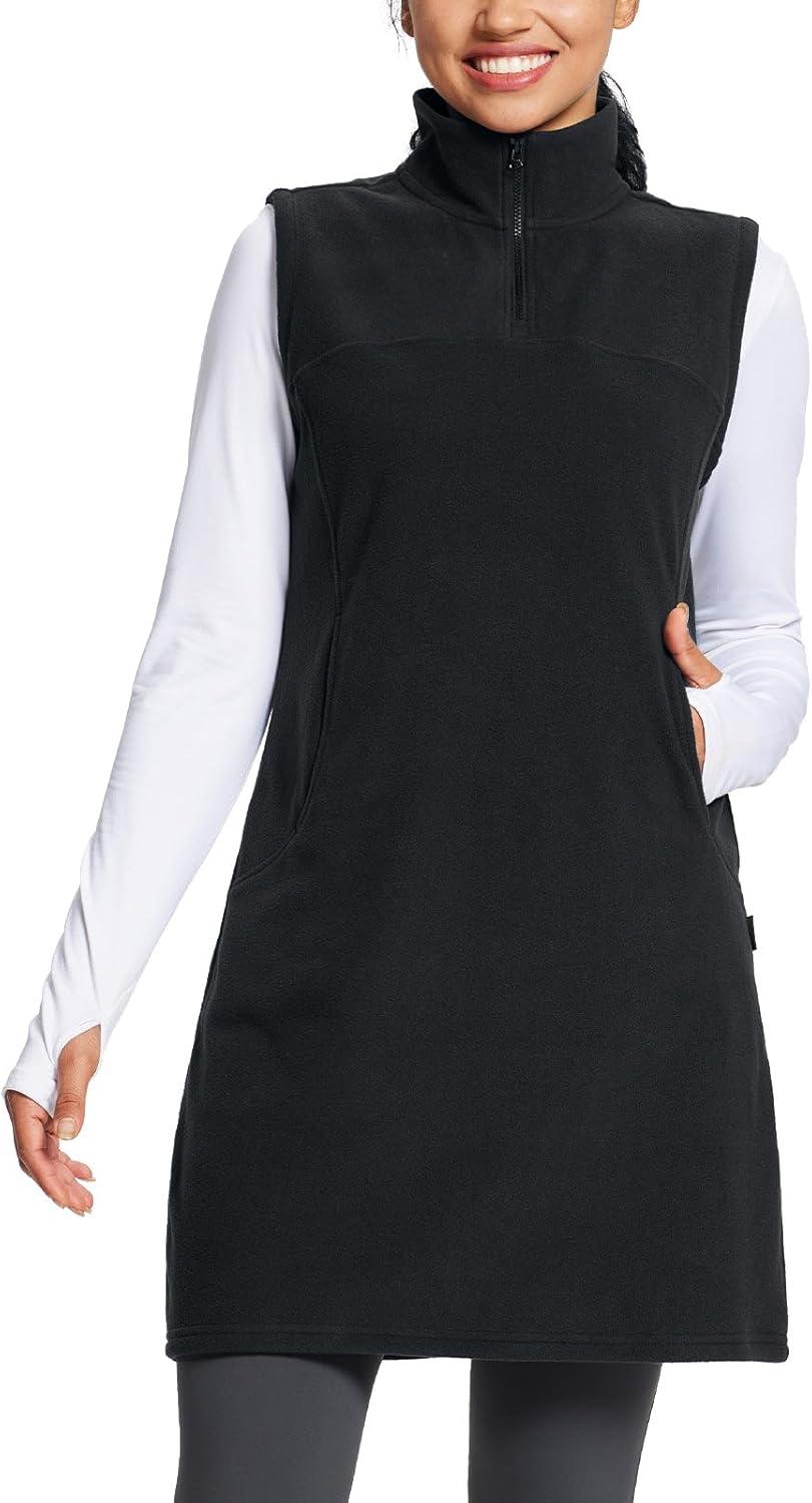 imagebaleaf Womens Fleece Dress Sweatshirt Long Tunic Quarter Zip Pullover Polar Winter Warm Thermal Travel Dress with Pocket02black