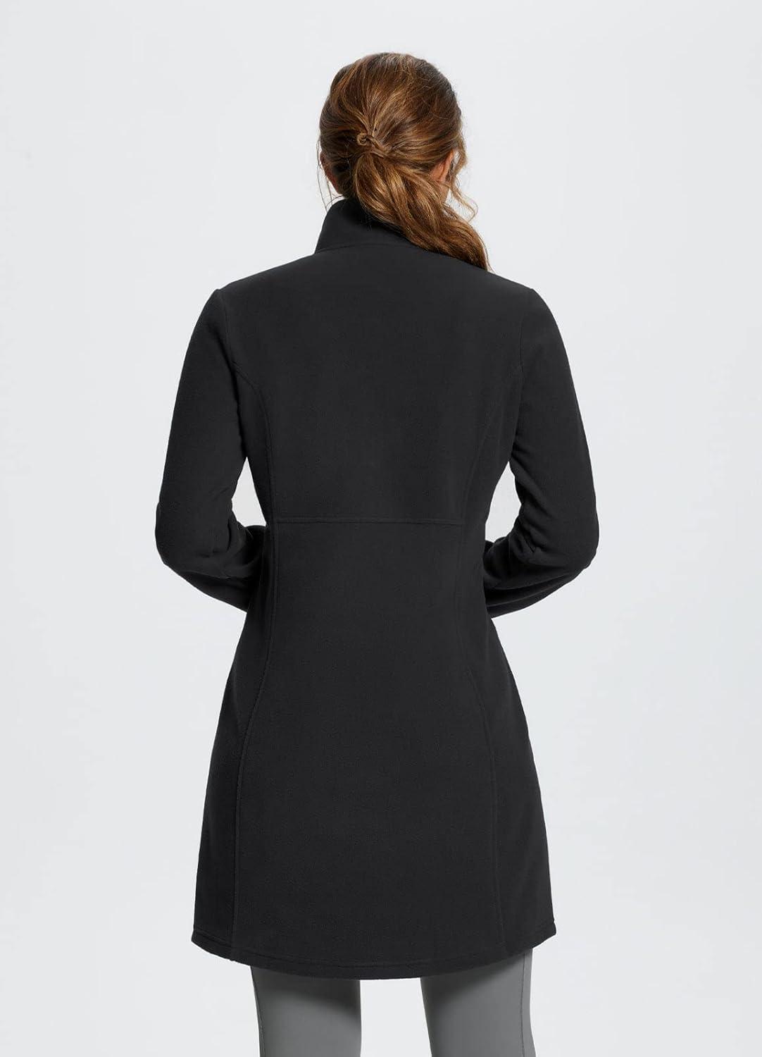 imagebaleaf Womens Fleece Dress Sweatshirt Long Tunic Quarter Zip Pullover Polar Winter Warm Thermal Travel Dress with PocketBlack