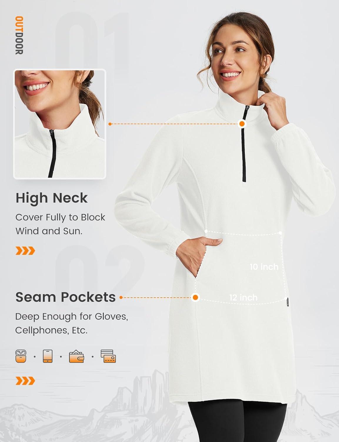 imagebaleaf Womens Fleece Dress Sweatshirt Long Tunic Quarter Zip Pullover Polar Winter Warm Thermal Travel Dress with PocketGardenia