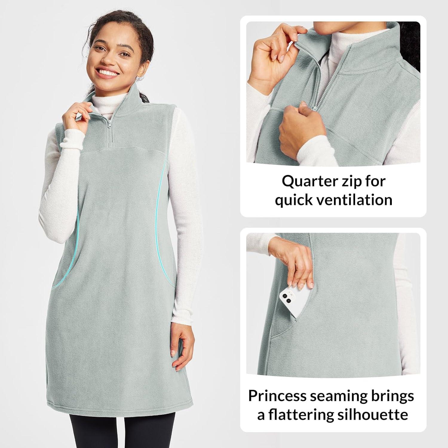imagebaleaf Womens Fleece Dress Sweatshirt Long Tunic Quarter Zip Pullover Polar Winter Warm Thermal Travel Dress with PocketGrey
