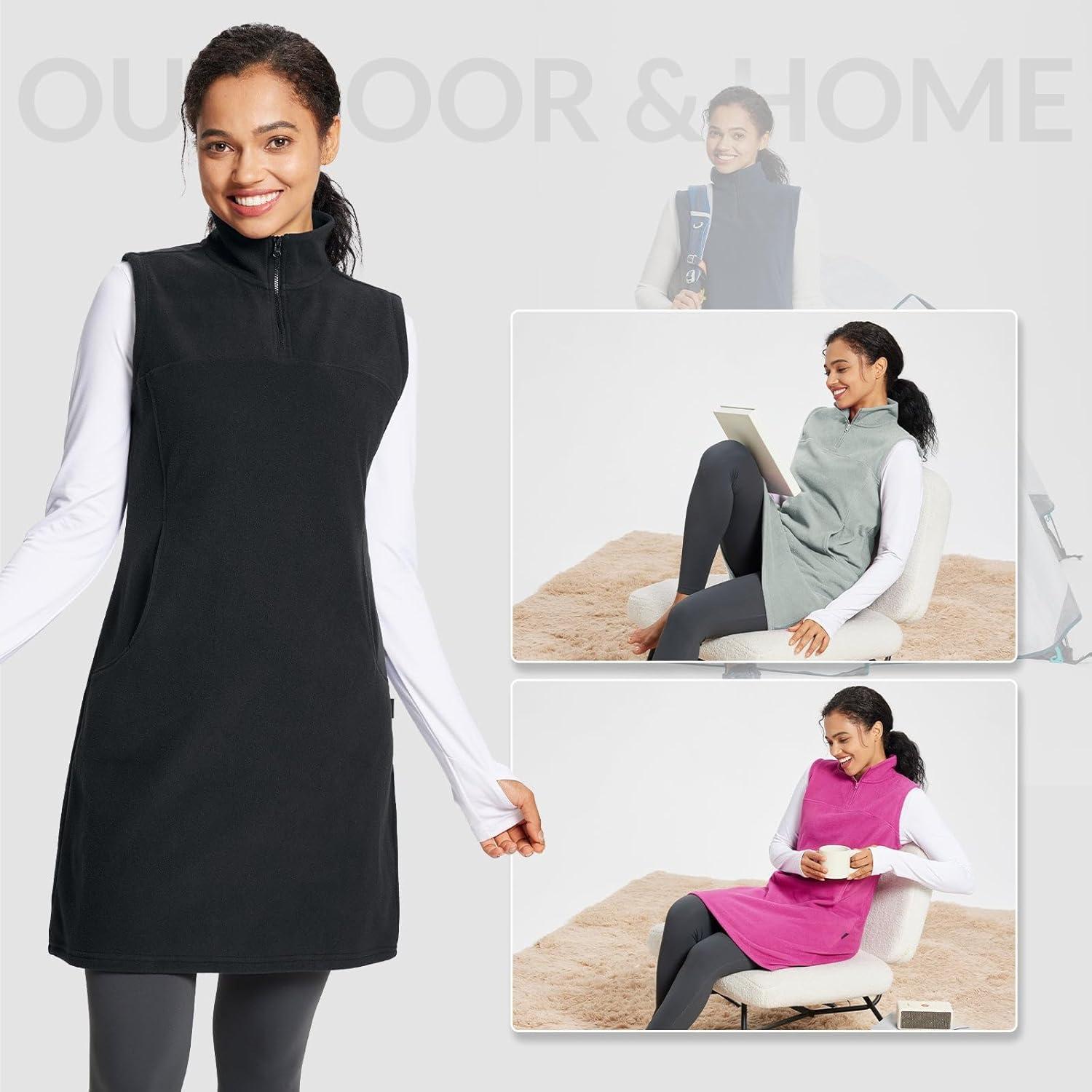 imagebaleaf Womens Fleece Dress Sweatshirt Long Tunic Quarter Zip Pullover Polar Winter Warm Thermal Travel Dress with PocketGrey