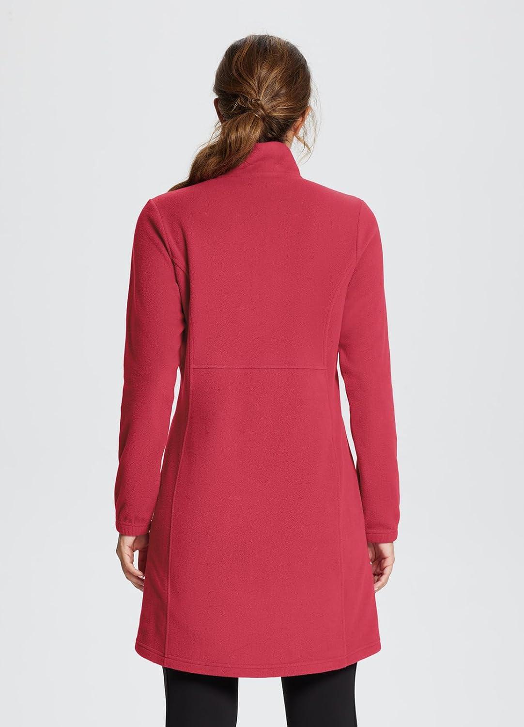 imagebaleaf Womens Fleece Dress Sweatshirt Long Tunic Quarter Zip Pullover Polar Winter Warm Thermal Travel Dress with PocketRed