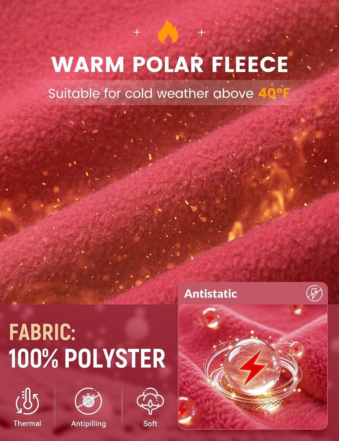 imagebaleaf Womens Fleece Dress Sweatshirt Long Tunic Quarter Zip Pullover Polar Winter Warm Thermal Travel Dress with PocketRed