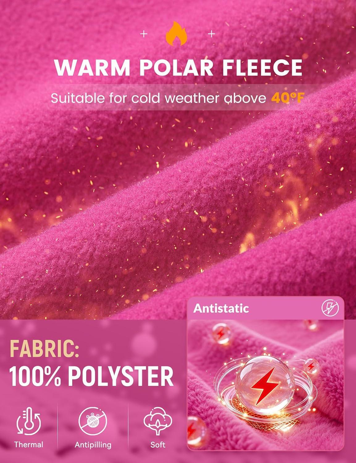 imagebaleaf Womens Fleece Dress Sweatshirt Long Tunic Quarter Zip Pullover Polar Winter Warm Thermal Travel Dress with PocketViolet Rose