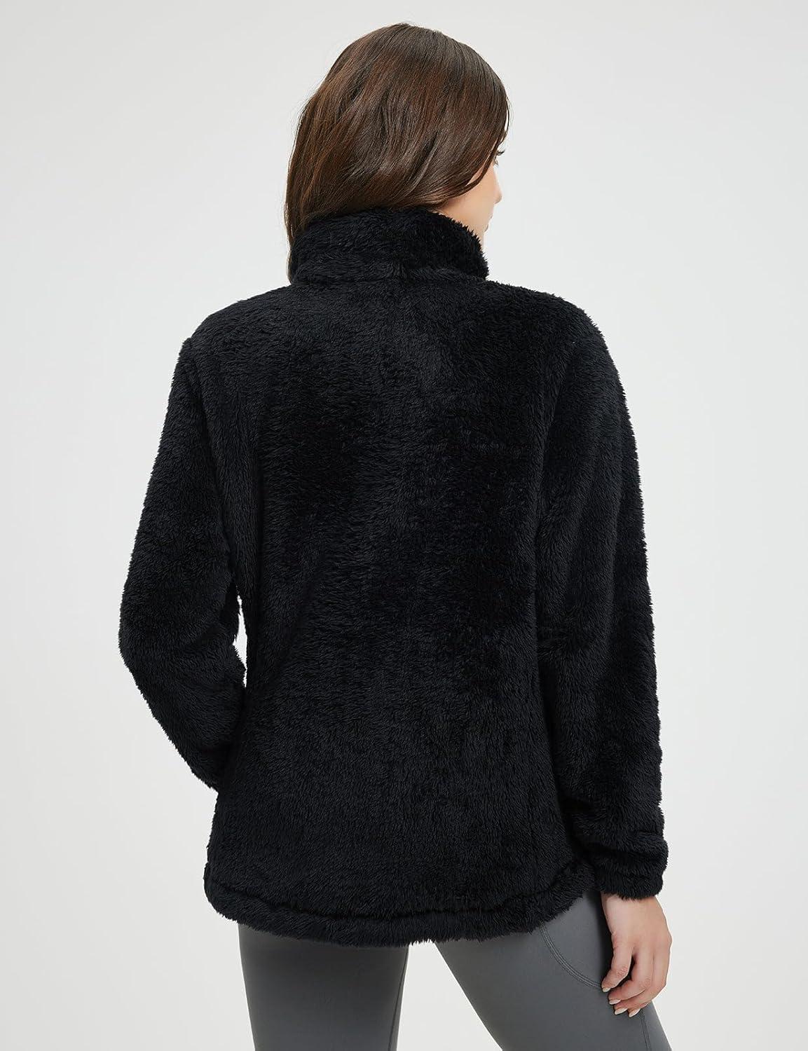 imagebaleaf Womens Fleece Full Zip Up Jacket Fuzzy Lightweight Warm Middle Layer Ski Jacket Winter CoatBlack