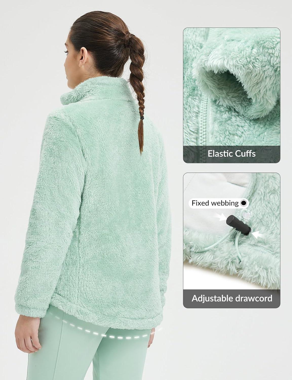 imagebaleaf Womens Fleece Full Zip Up Jacket Fuzzy Lightweight Warm Middle Layer Ski Jacket Winter CoatLight Green