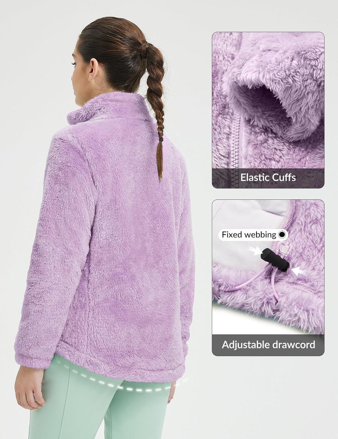 imagebaleaf Womens Fleece Full Zip Up Jacket Fuzzy Lightweight Warm Middle Layer Ski Jacket Winter CoatLight Purple